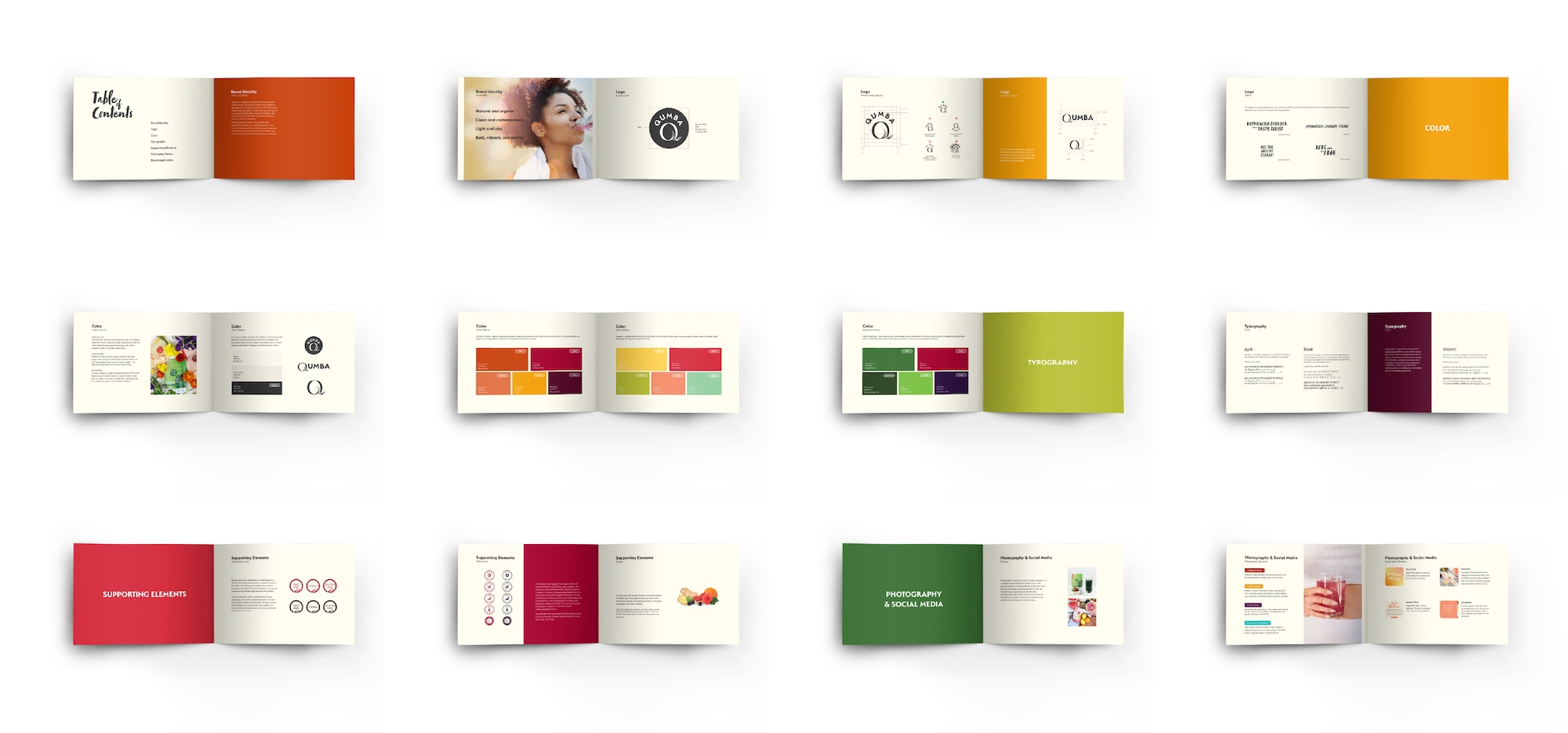 Qumba brand style guide spread